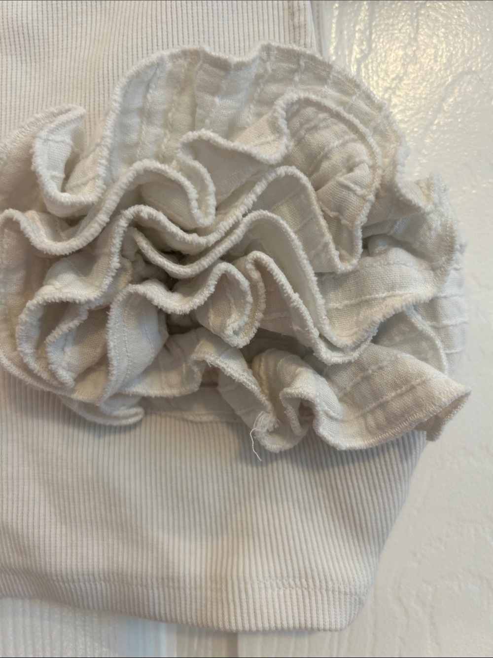Zara White Ruffle Ribbed Cropped Tank Top - Picture 3 of 4